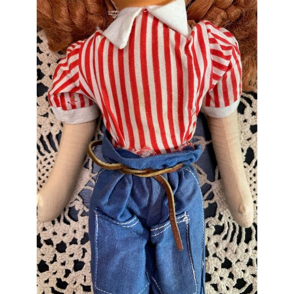 VINTAGE CLOTH DOLL - Celluloid Painted Face - 1950s - Red Hair - Green Eyes - Picture 4 of 8